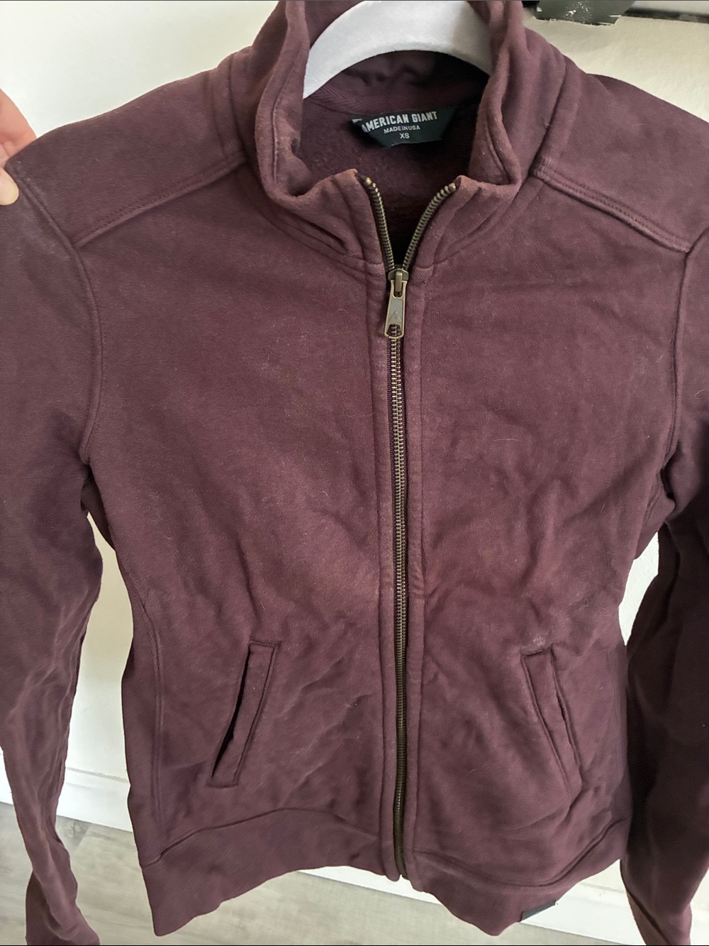 American Giant Women's Moto Bomber-Style Zip Jacket in Plum/Brown